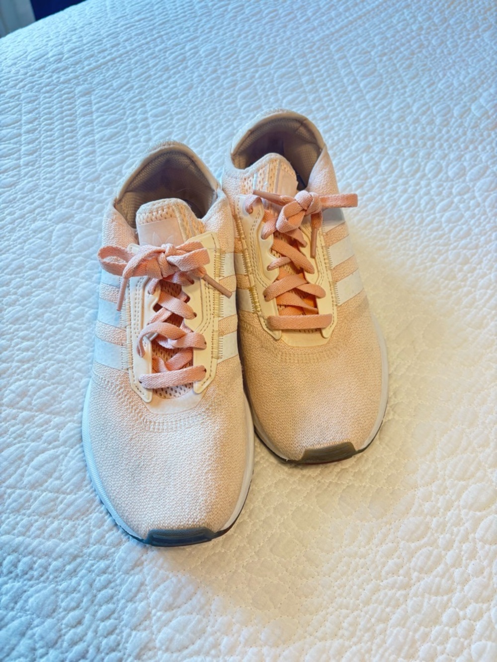 Adidas Women Size 8.5 Light Pink Athletic Sneakers with White Stripes